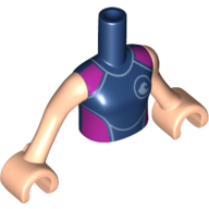 Minidoll Torso Girl with Dark Blue Wetsuit with Dark Purple Sides Print, Light Nougat Arms with Hands Dunkelblau
