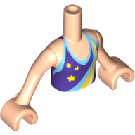 Minidoll Torso Girl with Dark Purple Halter Top with Stars and Dark Azure, Yellow and White Rainbow Print, Light Nougat Arms with Hands Hellnougat
