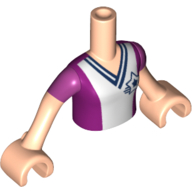 Minidoll Torso Girl with White and Magenta Soccer Shirt with Star, Magenta Sleeves Print, Light Nougat Arms and Hands in 