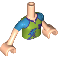 Minidoll Torso Girl with Lime Shirt, Dark Azure Shoulders, with Dark Purple Lines, Pocket, Lightning Bolt Print, Light Nougat Arms And Hands in 