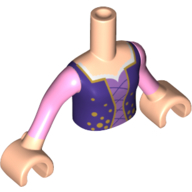 Minidoll Torso Girl with Dark Purple Dress, Pink Under Shirt, Black Laces, Pearl Gold Circles Print Print, Light Nougat Arms And Hands Light Nougat