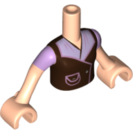 Minidoll Torso Girl with Dark Brown Shirt, Lavender Lapels, Pocket Print, Light Nougat Arms And Hands Light Nougat