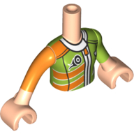 Minidoll Torso Girl with Lime/Orange Racing Suit, Zipper Print, Light Nougat Arms And Hands in 