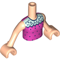 Minidoll Torso Girl with Dark Pink Shirt, Blue Dots, Aqua Top, Blue Swirls Print, Light Nougat Arms And Hands Light Nougat