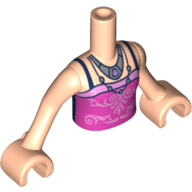 Minidoll Torso Girl with Dark Pink Dress/Top, Dark Blue Straps, Necklace Print, Light Nougat Arms And Hands in 