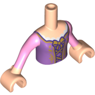 Minidoll Torso Girl with Purple Dress, Gold Lace with Bow Print, Light Nougat Arms and Hands Light Nougat