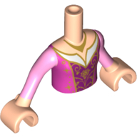 Minidoll Torso Girl with Dark Pink Dress with White Décolleté Insert, Gold Trim, Gold Necklace Print, Light Nougat Arms and Hands Light Nougat