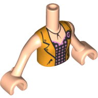 Minidoll Torso Girl with Orange Vest, Purple Shirt with Pink Dots, Brioche Print, Light Nougat Arms and Hands Light Nougat