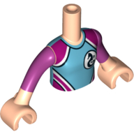 Minidoll Torso Girl with Medium Blue/Dark Pink Wet-Suit, Seahorse Logo Print, Light Nougat Arms And Hands in 