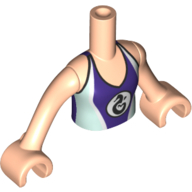 Minidoll Torso Girl with Dark Purple/Bright Light Blue Swimming Suit with Sea Horse Logo Print, Light Nougat Arms And Hands in 