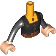 Minidoll Torso Girl with Black Tunic, Bright Light Orange Shirt, Dark Orange Belt, Trim, Light Nougat Arms and Hands Bright Light Orange