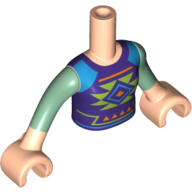 Minidoll Torso Girl with Dark Purple Top with Lime, Orange, and Medium Azure Shapes Print, Sand Green Arms and Light Nougat Hands Hellnougat
