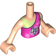 Minidoll Torso Girl with Dark Pink Top, Dark Blue Trim, Yellowish Green Shirt Print, Light Nougat Arms And Hands in 