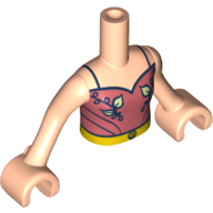 Minidoll Torso Girl with Coral Top, Leaves Decorations, Yellow Belt Print, Light Nougat Arms And Hands in 