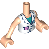 Minidoll Torso Girl with White Lab Coat, Hamster in Pocket, ID Badge, Light Nougat Arms And Hands Light Nougat