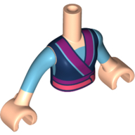 Minidoll Torso Girl with Dark Blue Robe, Dark Purple Stripe, Coral Sash, Azure Sleeves Print, Light Nougat Arms And Hands in 