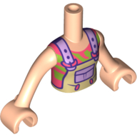 Minidoll Torso Girl with Tan Overall, Lavender Pockets, Straps, Coral/Lime Shirt Print, Light Nougat Arms And Hands in 
