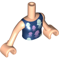 Minidoll Torso Girl with Dark Blue Shirt with Lavender/Light Aqua Jelly Fishes Light Nougat