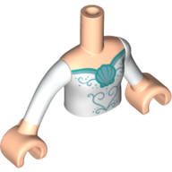 Minidoll Torso Girl with White Dress, Dark Turquoise Trim, Shell Print, Light Nougat Arms and Hands Hellnougat