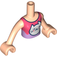 Minidoll Torso Girl with Coral/Lavender Top, White Cat Print, Light Nougat Arms with Hands Light Nougat