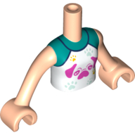 Minidoll Torso Girl with White Top with Magenta Pug, Dark Turquoise Shirt print, Light Nougat Arms and Hands Light Nougat