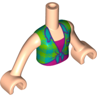 Minidoll Torso Girl with Lime/Dark Turquoise Plaid Shirt, Magenta Top Print, Light Nougat Arms and Hands Light Nougat