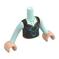 Minidoll Torso Girl with Black Dress, Dark Turquoise/Dark Pink Roses print with Light Nougat Hands Hellaqua