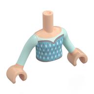 Minidoll Torso Girl with Light Aqua Arms, Medium Blue Dress with White Decorations and silver lining with Light Nougat Hands Hellnougat