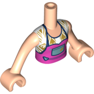 Minidoll Torso Girl with White/Gold Top, Dark Pink Overall Print, Light Nougat Arms and Hands Light Nougat