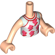 Minidoll Torso Girl with White Shirt, Red/Coral Decorations print with Light Nougat Hands Hellnougat