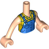 Minidoll Torso Girl with Blue Overalls, Bright Light Yellow Plaid Shirt, Light Nougat Arms and Hands Hellnougat
