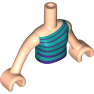 Minidoll Torso Girl with Dark Turquoise/Dark Purple Top print with Light Nougat Hands Hellnougat
