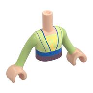 Minidoll Torso Girl with Yellowish Green Dress, Dark Blue Trim, Sand Purple Belt print with Light Nougat Hands Hellnougat