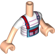 Minidoll Torso Girl with White Shirt, Pink Stripes, Medium Azure Overall, Red/Pink Pocket and Straps, Light Nougat Arms and Hands Hellnougat