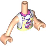 Minidoll Torso Girl with Yellowish Green Apron, Dark Pink/White/Dark Purple Bubble Tea, Dark Pink Collar print, Light Nougat Arms and Hands Light Nougat