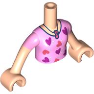 Minidoll Torso Girl with Bright Pink Shirt, Coral/Dark Pink Hearts, Coral Musical Note print, Light Nougat Arms and Hands Light Nougat