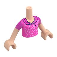 Minidoll Torso Girl with Dark Pink Shirt, Bright Pink Spots, Dark Blue Laces print, Light Nougat Arms and Hands Hellnougat