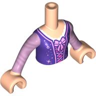 Minidoll Torso Girl with Dark Purple Top, Bright Pink Trim, Bow, White Shirt print, Light Nougat Arms and Hands Light Nougat