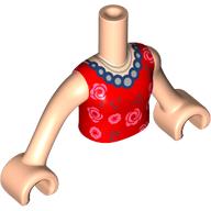 Minidoll Torso Girl with Dark Red/Pink Flowers, Pearl Necklace Print, Light Nougat Arms And Hands in 