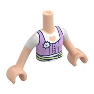 Minidoll Torso Girl with Lavender Top, White Badge, White Shirt with Heart Shape, Yellowish Green Belt print, Light Nougat Arms and Hands Hellnougat