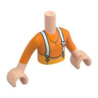 Minidoll Torso Girl with Orange Shirt, Bright Light Orange Pants, White Suspenders print, Light Nougat Arms and Hands Light Nougat