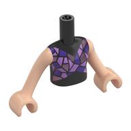 Minidoll Torso Girl with Black Dress, Dark Purple/Lavender Shapes print, Light Nougat Arms and Hands Black