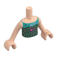 Minidoll Torso Girl with Dark Green Dress, Dark Turquoise Trim, Olive Green Spots print, Light Nougat Arms and Hands Hellnougat