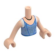 Minidoll Torso Girl with Bright Light Blue Dress, Blue Trim, Black Necklace print, Light Nougat Arms and Hands Light Nougat