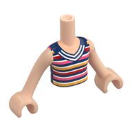 Minidoll Torso Girl with Dark Blue/Bright Light Orange/Dark Red/Coral/White Stripes Shirt print, Light Nougat Arms and Hands Light Nougat