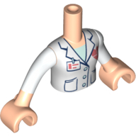Minidoll Torso Girl with White Lab Coat, Dark Blue Trim, Buttons, Pockets, Heart Logo, ID Badge, Light Nougat Arms And Hands in 
