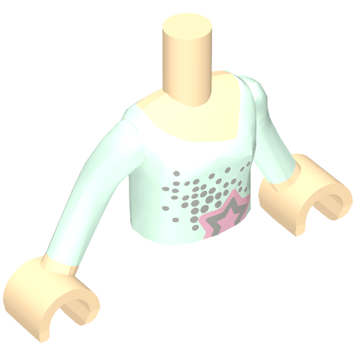 Minidoll Torso Girl with Light Aqua Long Sleeve Blouse with Dots and Star Print, Light Nougat Hands Hellnougat