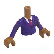 Minidoll Torso Girl with Medium Nougat Arms and Hands with Dark Purple Jacket, White Shirt, Magenta Tie print Medium Nougat