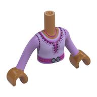 Minidoll Torso Girl with Lavender Dress, Dark Purple Trim, Magenta Belt, Silver Buckle print, Medium Lavender Arms and Medium Nougat Hands Mittelnougat