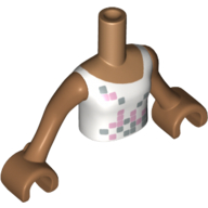 Minidoll Torso Girl with White Vest Top with Squares Print, Medium Nougat Arms and Hands in 